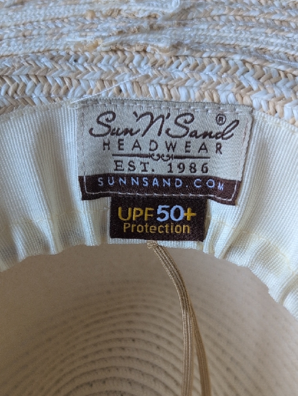 Sun & Sand SPF 50 Wide Brim Straw Sun Hat with Turquoise Bead Trim In Cream - Picture 4 of 4